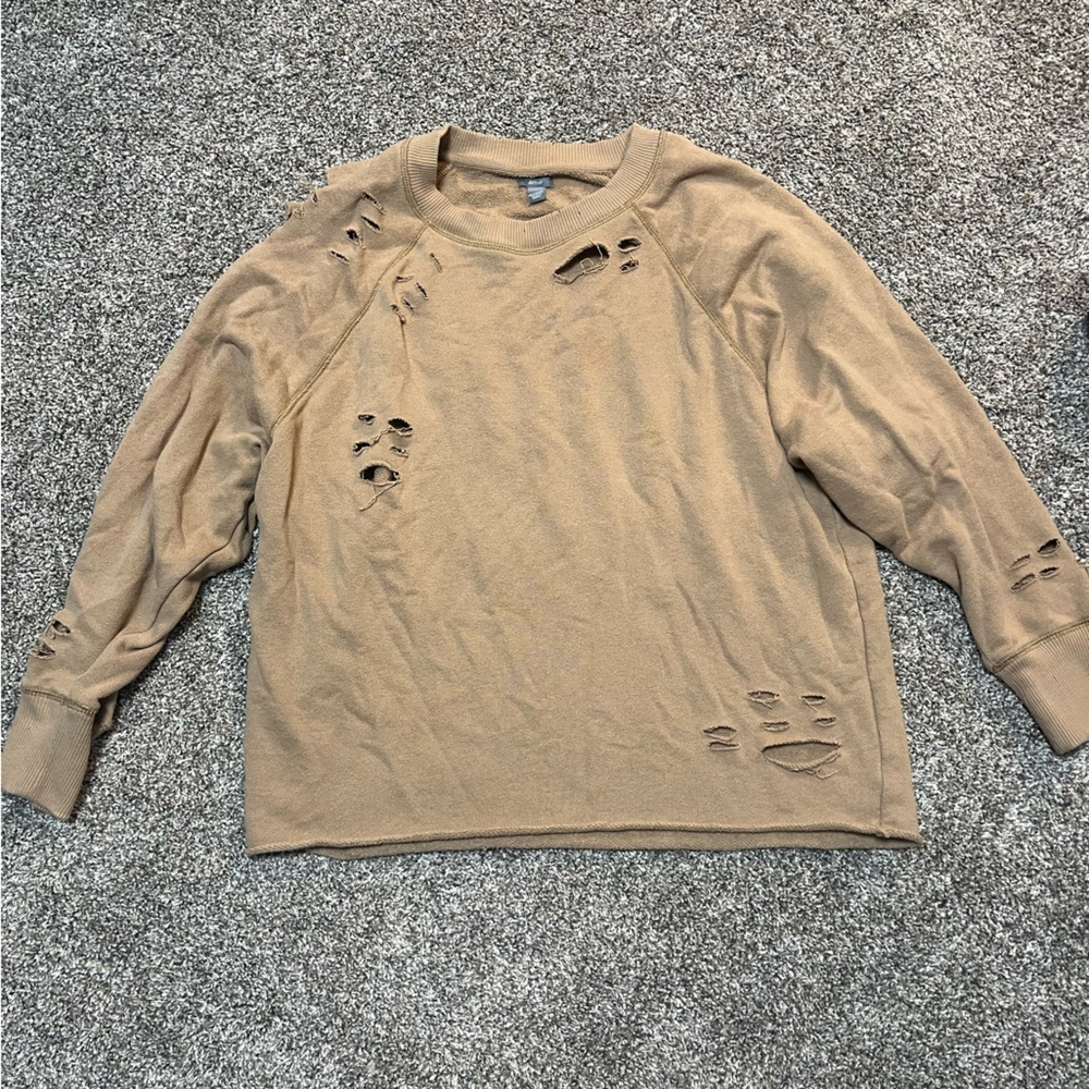 Aerie Casual Brown Distressed Sweater